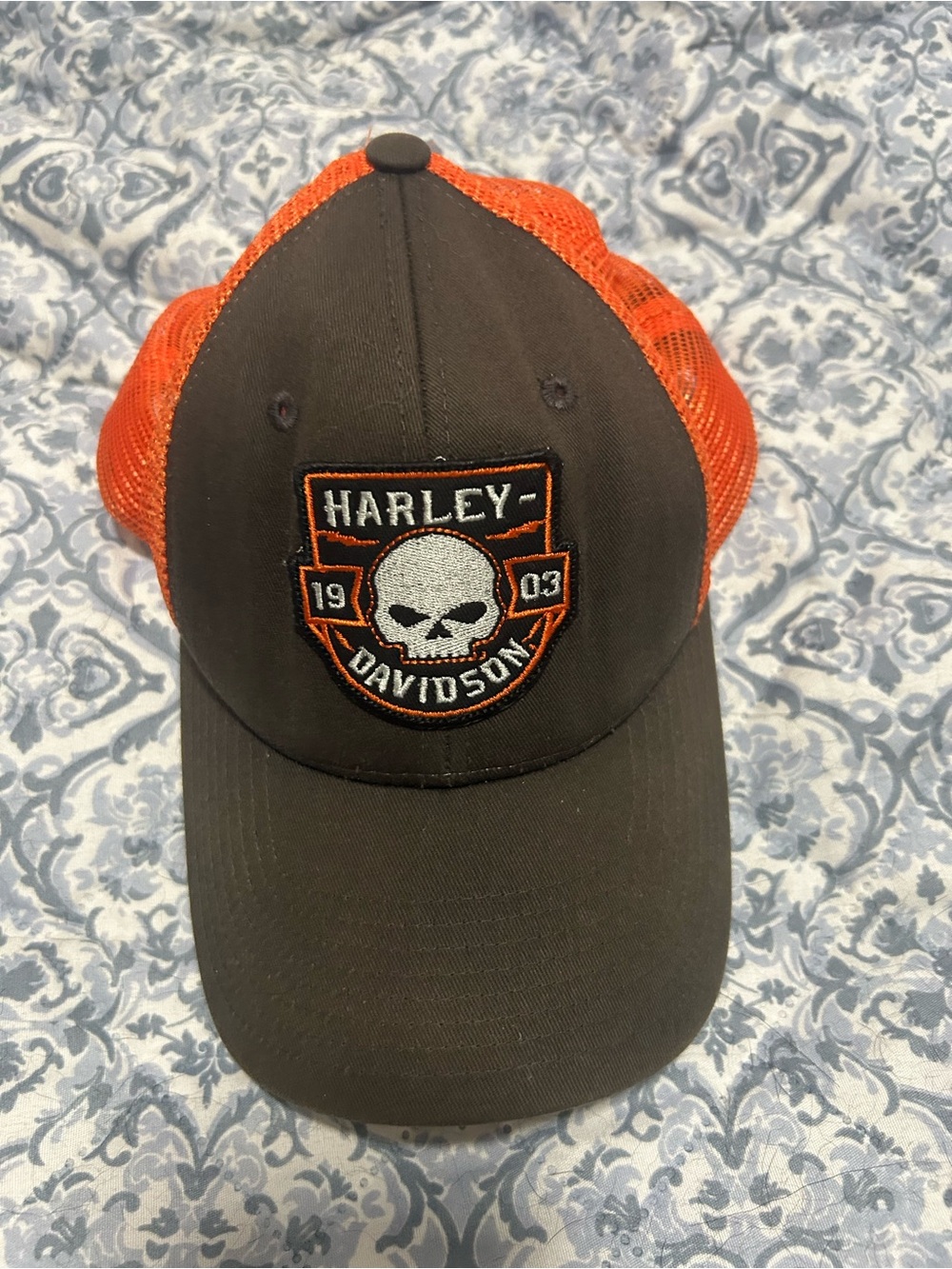 Harley-Davidson Black and Orange Mesh Snapback Cap -Gasoline Alley Kelowna